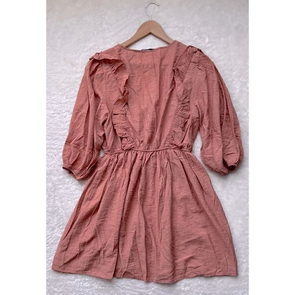 ZARA Blogger’s Favorite Marsala Lace Guipure Ruffled Balloon Sleeve Mini Dress - Picture 14 of 16